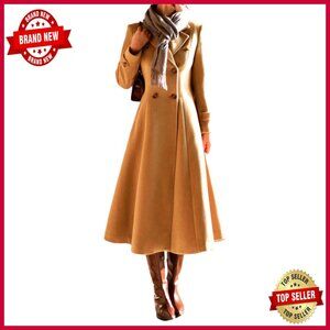 Long Wool Pea Coat Double Breasted Slim Fit Below Knee Winter Coat